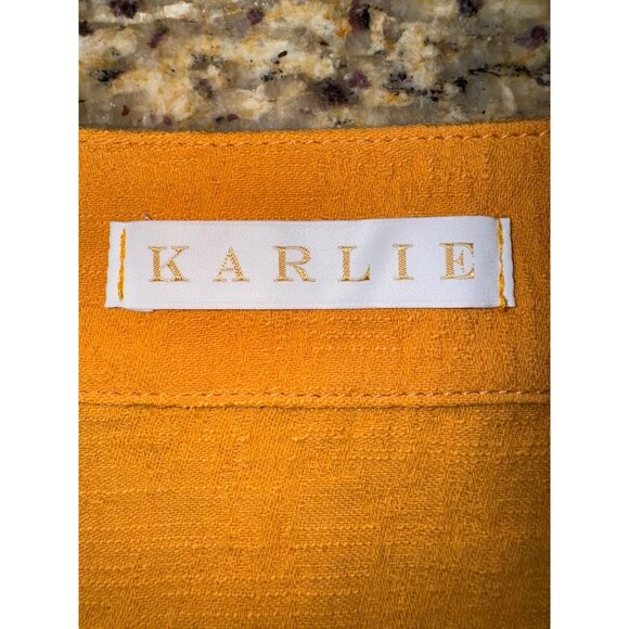 Karlie Womens Mustard Yellow Cotton Button-Front Cardigan Lace Baloon Sleeve L - Picture 4 of 9